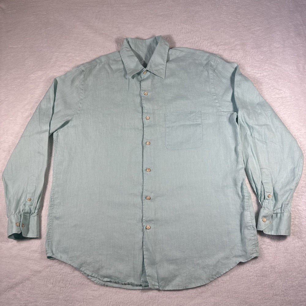 Tasso Elba Long Sleeve Shirt 100% Linen Men's Size L 16 -16 1/2